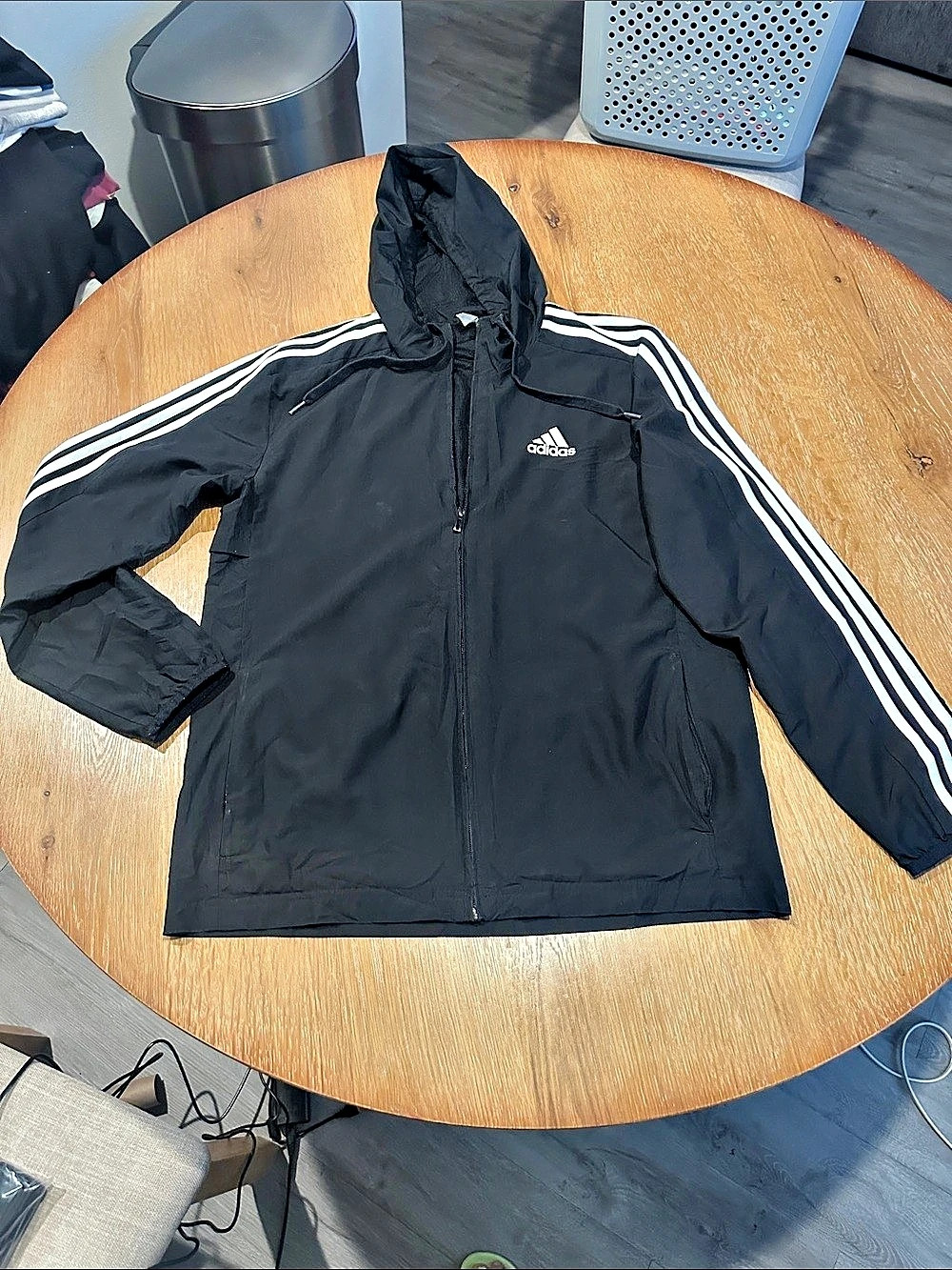 adidas Primegreen Essentials 3-Stripes Windbreaker Black & White Small